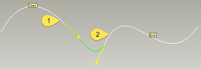 Select the second curve. Click on a point near the extremity of the curve to be linked (see 2 below). Link Curve Preview A preview of the link is displayed between the two curves.