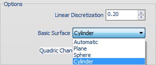 Basic Surface Drop-down List Quadric Change Tolerance: when selecting a specific type of surface in the Basic Surface drop-down list (Plane, Sphere,