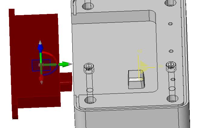 4. Drag and drop the green axis of the manipulator so that the slide comes out of the part.