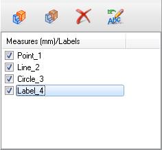 Label Creation Dialog Box The measurements are listed on the left side of the Client Viewer: Measures Allows you to show all the measurements. Allows you to hide all the measurements.