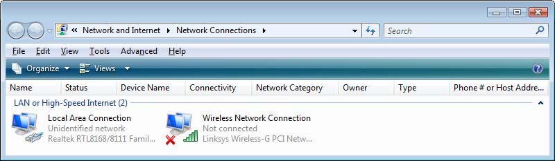 In the "Network and Sharing Center" window, click "Manage network connections". The window with the network connections then opens.