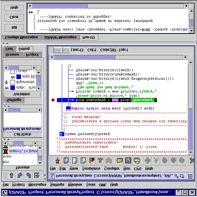 DRAFT, June 2, 2002, Page 64 the line with the breakpoint set is eventually highlighted, indicating that the program is stopped at the breakpoint, and finally, on the left side of the jgrasp desktop