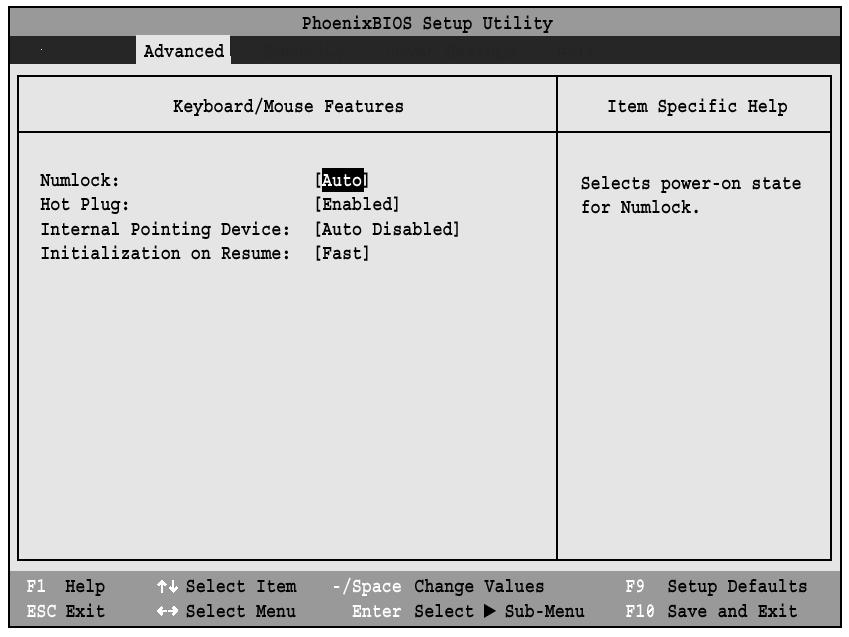 Keyboard/Mouse Features Submenu of the Advanced Menu The Keyboard/Mouse Features submenu is for setting the parameters of the integrated and external mouse and keyboard. Figure 6.