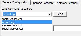 The Camera Configuration tab can be used to perform multiple simultaneous operations on the cameras listed, such as sending commands or setting new
