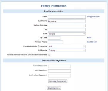 This is the Family Information page. Fill in requested information correctly and completely. All fields in BOLD are required information.