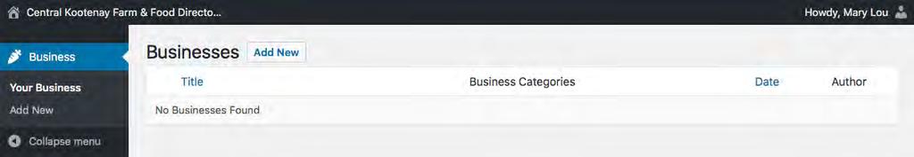 After you click Log In, you will be taken to the main page for entering a new Business or for updating your existing