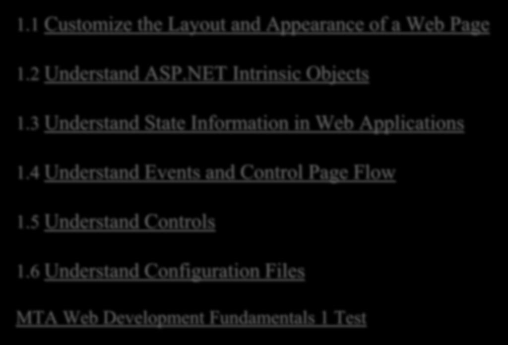 LESSON 1 1.1 Customize the Layout and Appearance of a Web Page 1.2 Understand ASP.NET Intrinsic Objects 1.