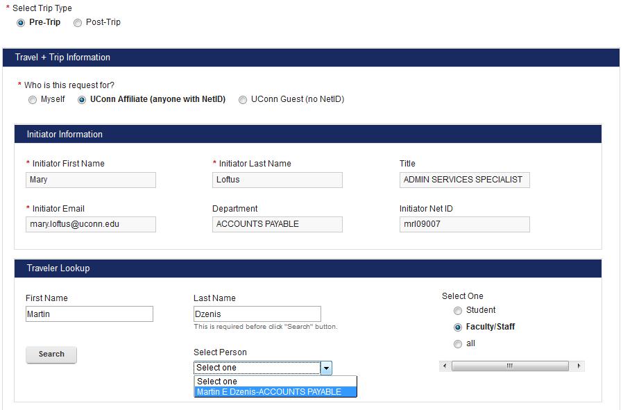 Filling out the Pre-Trip Form 1. Log into the TWF with your NetID and password once you click the link located on the top right of the www.travel.uconn.edu home page. 2.