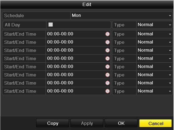 5.2 Configuring Record/Capture Schedule Purpose: Set the record schedule, and then the camera automatically starts/stops recording according to the configured schedule.