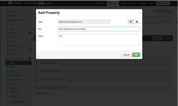 2. On the Add Property pop-up, add the following properties: Key atlas.feature.taxonomy.