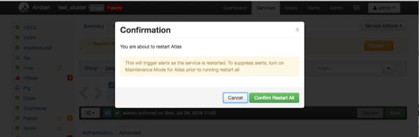 9. After Atlas restarts, the Taxonomy feature is enabled. Other components may also require a restart. To access the Atlas web UI, select Atlas > Quick Links > Atlas Dashboard. 5.2.
