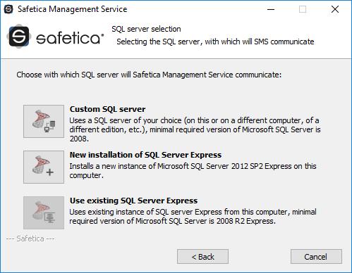 10 Safetica 8 Manual Configuring an Existing SQL server If you choose your own SQL server during Safetica server installation, you need to check first if this server is correctly set for storing