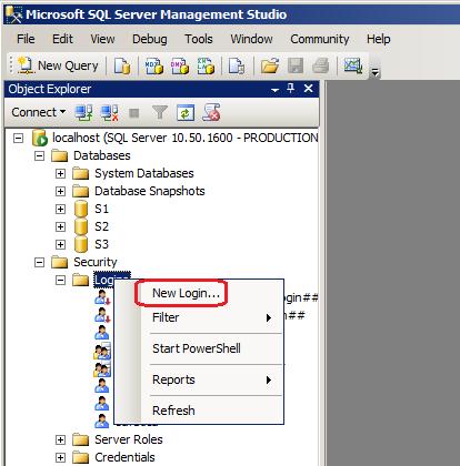 Create a new MS SQL user with sufficient rights to create databases