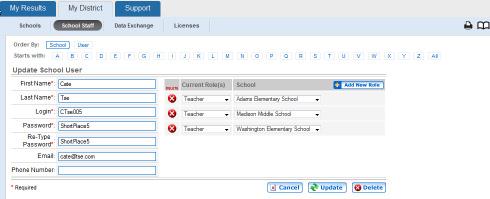 Click Add New Role, and from the School list, select a school that this teacher is to be associated