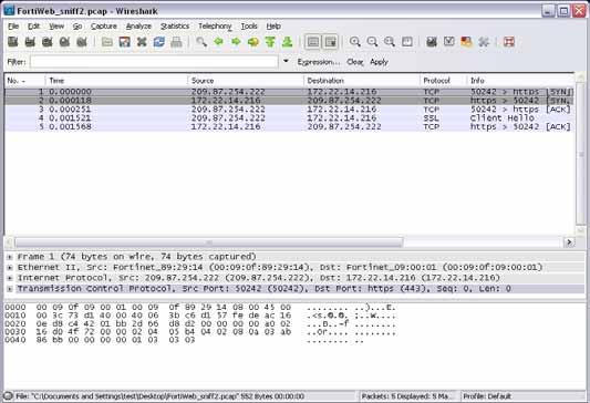 Figure 11:Viewing sniffer output in Wireshark Resource issues For additional information on packet capture, see the Fortinet Knowledge Base article Using the FortiOS built-in