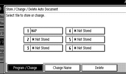 Administrator Setting E Press [Delete], and then select the file you want to delete. A Press the {User Tools/Counter} key. F Press [Delete].
