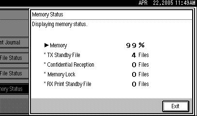 Displaying the Memory Status Displaying the Memory Status Use this function to display a summary of current memory usage.