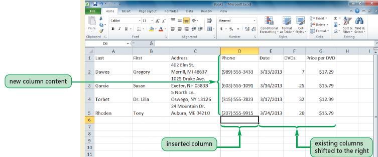 Working with Columns and Rows Inserting a column
