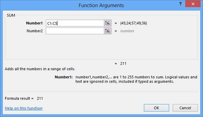 Inserting Functions Function Arguments dialog box Helps you enter all of the correct values as function arguments Each argument is listed, required ones are