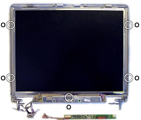 Fig. 19: LCD panel removal. o. Slide out the LCD screen. p. Remove the tape covering the LCD cable.