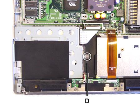 Remove the floppy disk drive screw (1xD). b. Disconnect the FDD cable from the mainboard. Fig.