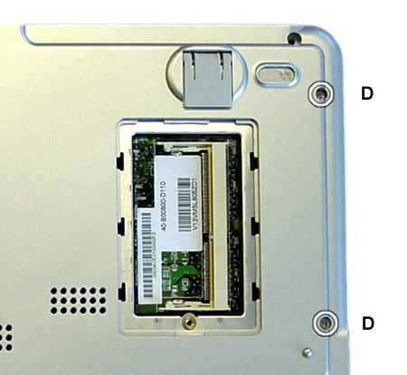 Remove the two bottom CD-ROM drive screws (2xD). Fig. 12: Bottom CD-ROM drive screws. c.