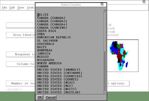 Graphics Running the Map 61 Display 4.14 Select Country Window 5 Scroll down the list and select UNITED STATES (US). The Maps window reappears with UNITED STATES (US) listed for Map.