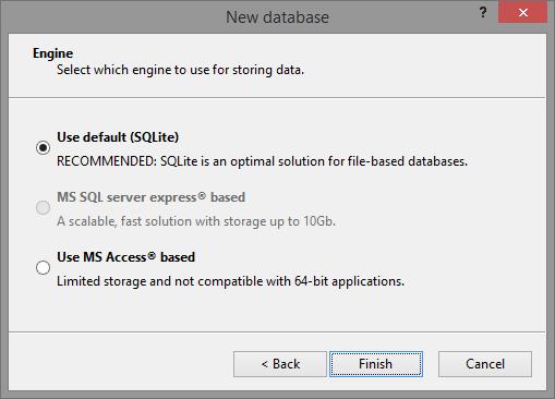 This option is not compatible with 64-bit versions of BioNumerics. Figure 2: The Database engine wizard page. 6. Leave the default option enabled and press <Finish>.