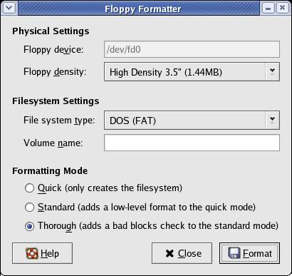 Formatting example GUI: Fedora Core 2