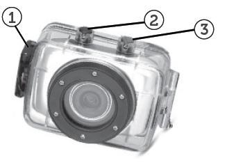 Camcorder Mounts and Accessories WATERPROOF CASE 1. Clamp 2. Shutter Release 3. Power Button 1. Insert a finger at the half circle of the clamp by prying the clamp up - away from the case. 2. Before sealing the case, inspect the water sealing gasket to be sure it s in good condition.