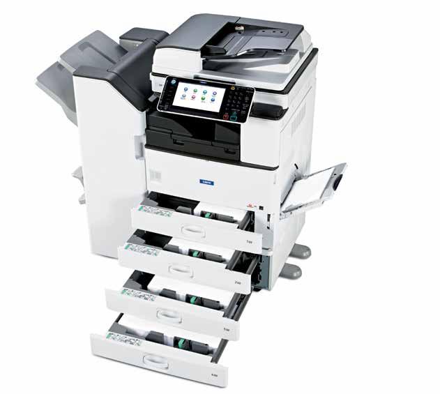 All-in-one performance for fast-paced offices 2 7 1 6 4 3 3 5 5 Savin MP 3353 shown with optional BN3090 One-Bin Tray, PB3180 Paper Feed Unit and 1,000-Sheet SR3150 Booklet Finisher.