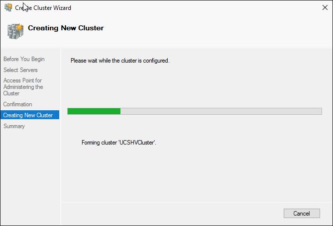 7. You then see the Summary screen stating the cluster has been successfully created. Click Finish.