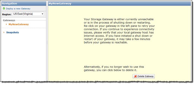 Managing Gateway Updates 5. While the gateway is shutting down you may see a message that your gateway is in the process of shutting down. You have the option of deleting the gateway at this point.