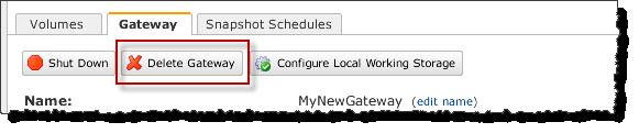 Logging into Your Gateway Local Console To delete a gateway 1. In the AWS Storage Gateway console Navigation pane, select the gateway you want to delete. 2. In the Gateway tab, click Delete Gateway.