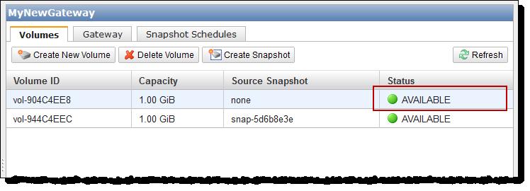 Storage Volume Status Storage Volume Status in AWS Storage Gateway The AWS Storage Gateway console shows a Status field for each of the storage volume on your gateway as shown in the following screen