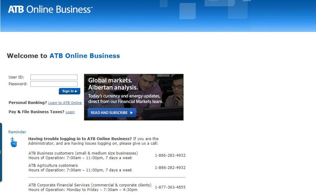 User procedures If you are the administrator for ATB Online Business, you ll need to sign in before anyone else in your business can have access.
