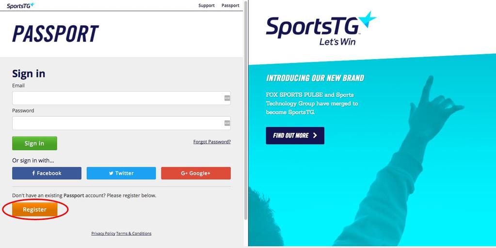 Passport Sign up for Passport Go to https://passport.sportstg.com SportsTG Passport combines your accounts - such as Competitions, Membership or Websites - in one location for easy access.