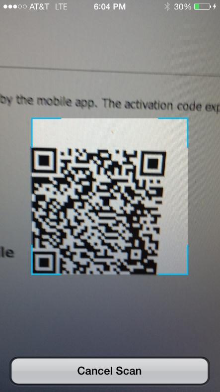 Mobile App Activation Use your phone s camera to capture the barcode from the