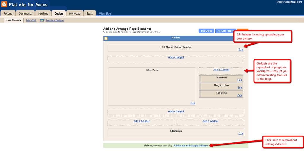 Adding Affiliate Links to your blog 1) From your blogging dashboard, click on design.
