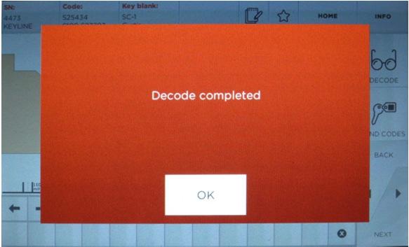 Decode complete; select OK If proceeding to cutting, retract tracer, then