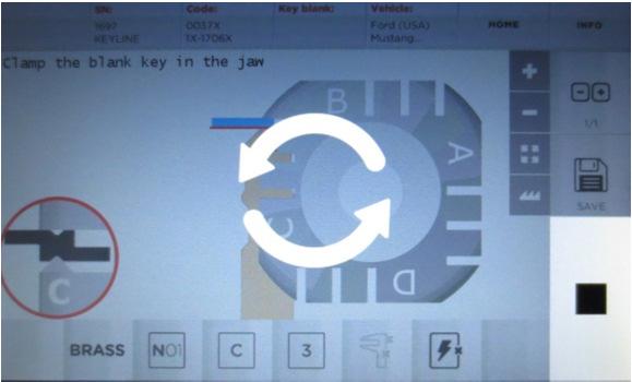 CUT BY CODE KEY BLANKS, cont. 19 Select the correct jaw side as displayed on screen.