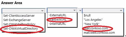 Set-OWAVirtualDirectory -FailbackURL NO.11 Your network contains an Exchange Server 2013 server. All users access their mailboxes using only Microsoft Office Outlook 2013.