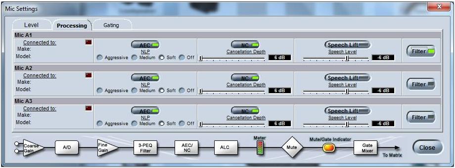 INTERACT AT MICROPHONE ARRAY SETUP 1. With the Interact software connect to the Interact AT. 2. In the Interact Software go to the Mic Settings screen 3. Verify P Pwr (Phantom Power) is turned on.