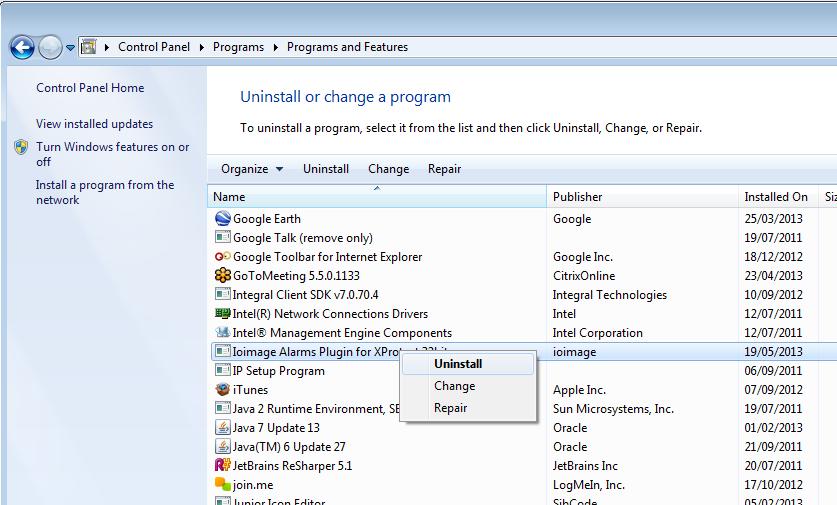 Uninstall Open Windows Control Panel Choose Uninstall a program Browse to