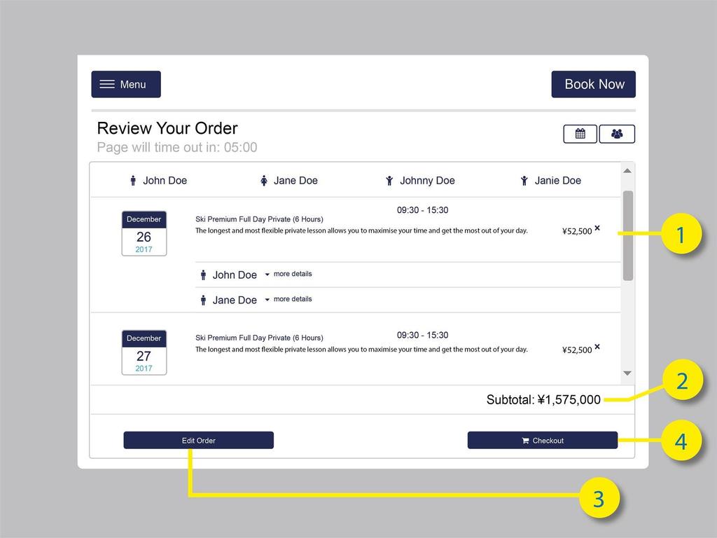 Review Your Order Please review your reservation before process to check out. You will have another 5 minutes to review your order. 1.