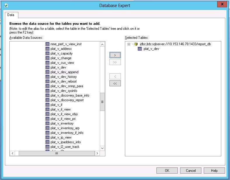 Figure 15 Selecting tables for the data source To use the query results of a SQL statement as the data source, double-click Add Command.