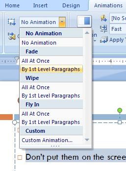Hillsborough Community College - CITT Faculty Professional Development Animations Tab: This tab groups commands related to creating and modifying animation effects for your presentation and are