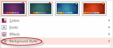 Customizing Presentations Apply a Built-in Background Style PowerPoint 2010 provides a few built-in background styles. To apply a built-in background style: 1.