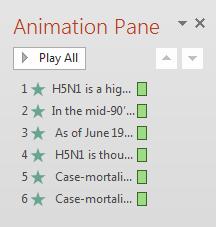 Click on ANIMATION PANE in the ANIMATIONS tab. You should now see the ANIMATION PANE at the right of your screen.