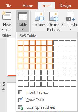 Drag to draw out the table to the size you require Click in the cells to enter the data.